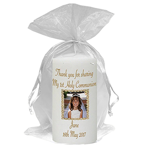 Customised 1st Holy Communion Candle - Gold Frame with Photo Boy