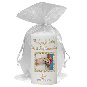 Customised 1st Holy Communion Candle - Gold Frame with Photo Boy