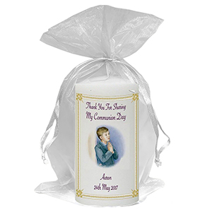 Customised 1st Holy Communion Candle - Gold Frame with Photo Boy