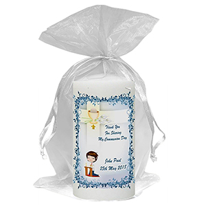 Customised 1st Holy Communion Candle - Gold Frame with Photo Boy