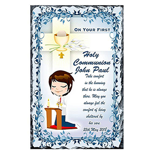 Customised 1st Holy Communion Slate - Gold Frame with Photo Boy