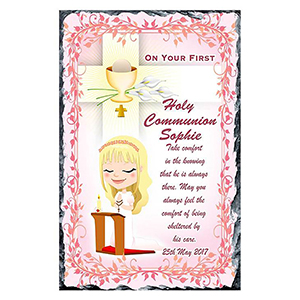 Customised 1st Holy Communion Slate - Gold Frame with Photo Boy