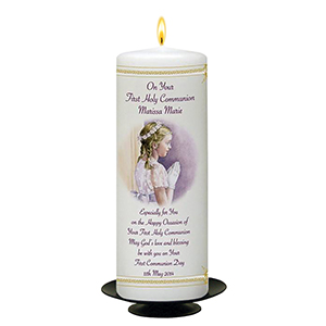 Customised 1st Holy Communion Candle - Gold Frame with Photo Boy