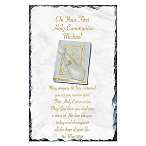 Customised 1st Holy Communion Slate - Gold Frame with Photo Boy