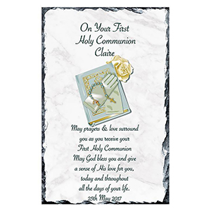 Customised 1st Holy Communion Slate - Gold Frame with Photo Boy