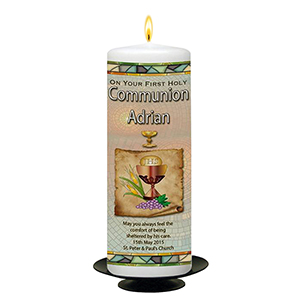 Customised 1st Holy Communion Candle - Chalice & Parchment