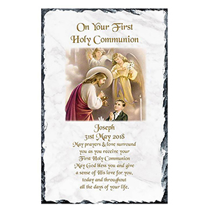 Customised 1st Holy Communion Slate - Gold Frame with Photo Boy