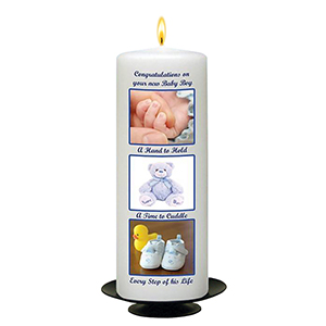 Customised New Baby Candle Gift - Boy Toys & Pegs with Photo