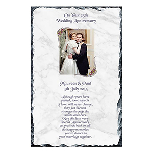 Personalsied Wedding Anniversary Slate Gift - Any Anniversary Photo & Family Crests Beige