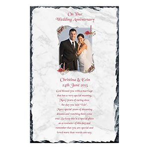 Personalsied Wedding Anniversary Slate Gift - Any Anniversary Photo & Family Crests Beige