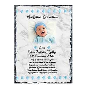 Customised Boy Christening Slate Gift - All Things Nice Blue with Photo