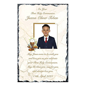 Customised 1st Holy Communion Slate - Gold Frame with Photo Boy