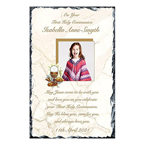 Customised 1st Holy Communion Slate - Gold Frame with Photo Boy