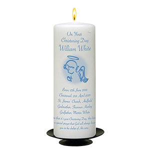 Peronsonalised Boys Christening Candle - Mothers Love Knot Blue with Photo