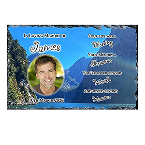 Personalsied Remembrance Slate - Blue Rose & Robin with Photo