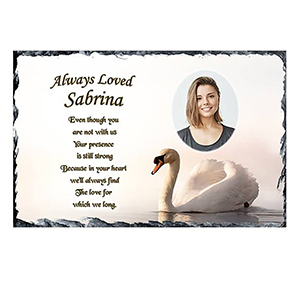 Personalsied Remembrance Slate - Blue Rose & Robin with Photo
