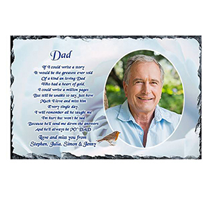 Personalsied Remembrance Slate - Blue Rose & Robin with Photo