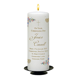 Customised Boy Christening Slate Gift - Mothers love knot Blue Flowers with Photo