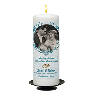 Customised Wedding Anniversary Candle Gift - Family Crest Anniversary Gold Script & Photo