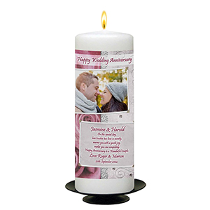 Customised Wedding Anniversary Candle Gift - Family Crest Anniversary Gold Script & Photo