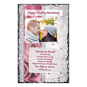 Personalsied Wedding Anniversary Slate Gift - Any Anniversary Photo & Family Crests Beige