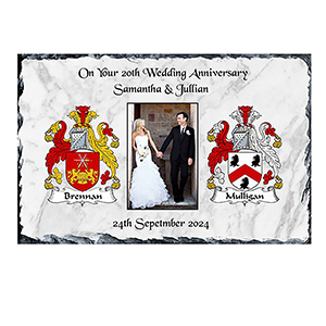 Personalsied Wedding Anniversary Slate Gift - Any Anniversary Photo & Family Crests Beige