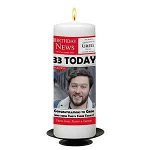 Customised Birthday Candle - Red Newpaper with photo