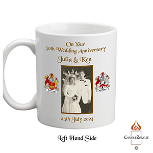 Customised Wedding Anniversary Candle Gift - Family Crest Anniversary Gold Script & Photo