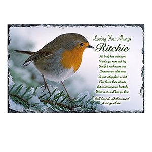Customised Christmas Remembrance Slate - Robin & Berries