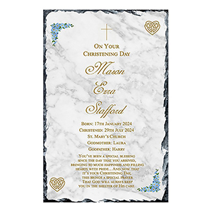 Customised Boy Christening Slate Gift - All Things Nice Blue with Photo