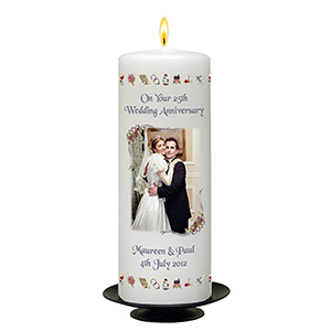 Customised Wedding Anniversary Candle Gift - Family Crest Anniversary Gold Script & Photo