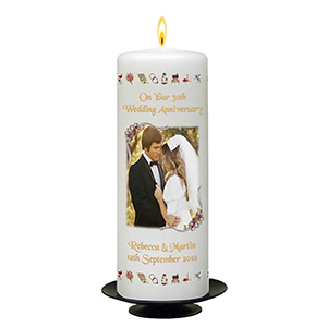Customised Wedding Anniversary Candle Gift - Family Crest Anniversary Gold Script & Photo