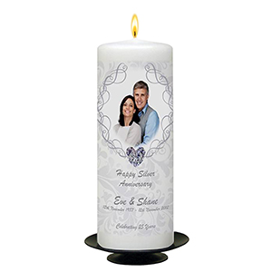 Customised Wedding Anniversary Candle Gift - Family Crest Anniversary Gold Script & Photo