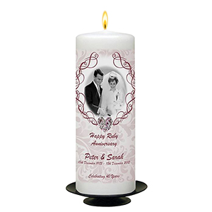 Customised Wedding Anniversary Candle Gift - Family Crest Anniversary Gold Script & Photo