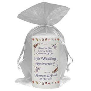 Customised Wedding Anniversary Favour Candle - 60th Anniversary - Ribbons & Photo