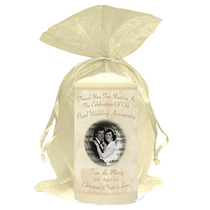 Customised Wedding Anniversary Favour Candle - 60th Anniversary - Ribbons & Photo
