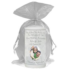 Customised Wedding Anniversary Favour Candle - 60th Anniversary - Ribbons & Photo