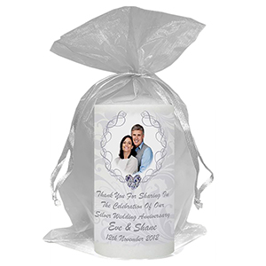 Customised Wedding Anniversary Favour Candle - 60th Anniversary - Ribbons & Photo