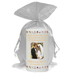 Customised Wedding Anniversary Favour Candle - 60th Anniversary - Ribbons & Photo