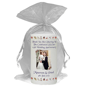 Customised Wedding Anniversary Favour Candle - 60th Anniversary - Ribbons & Photo