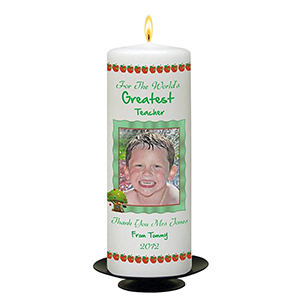 Customised Thank You Teacher Candle Gift - Greatest Teacher with Photo Green