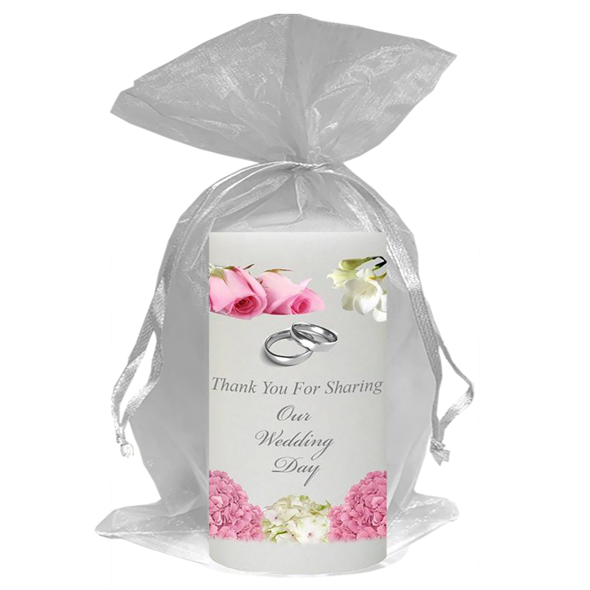 Customised Thank you Wedding Favour - Pink Roses & Freesia Silver