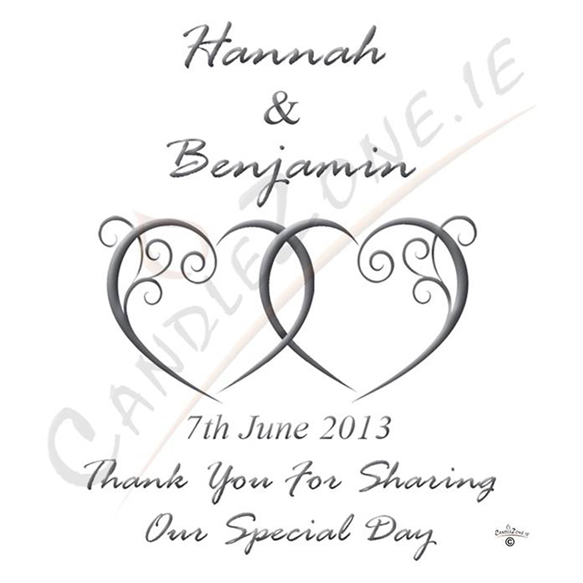 Customised Thank you Wedding Favour - Entwined Hearts Silver
