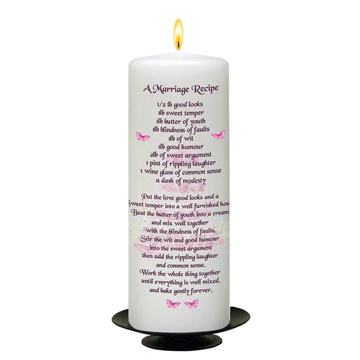 Wedding Candle Gift - Wedding Recipe Cake & Butterflies