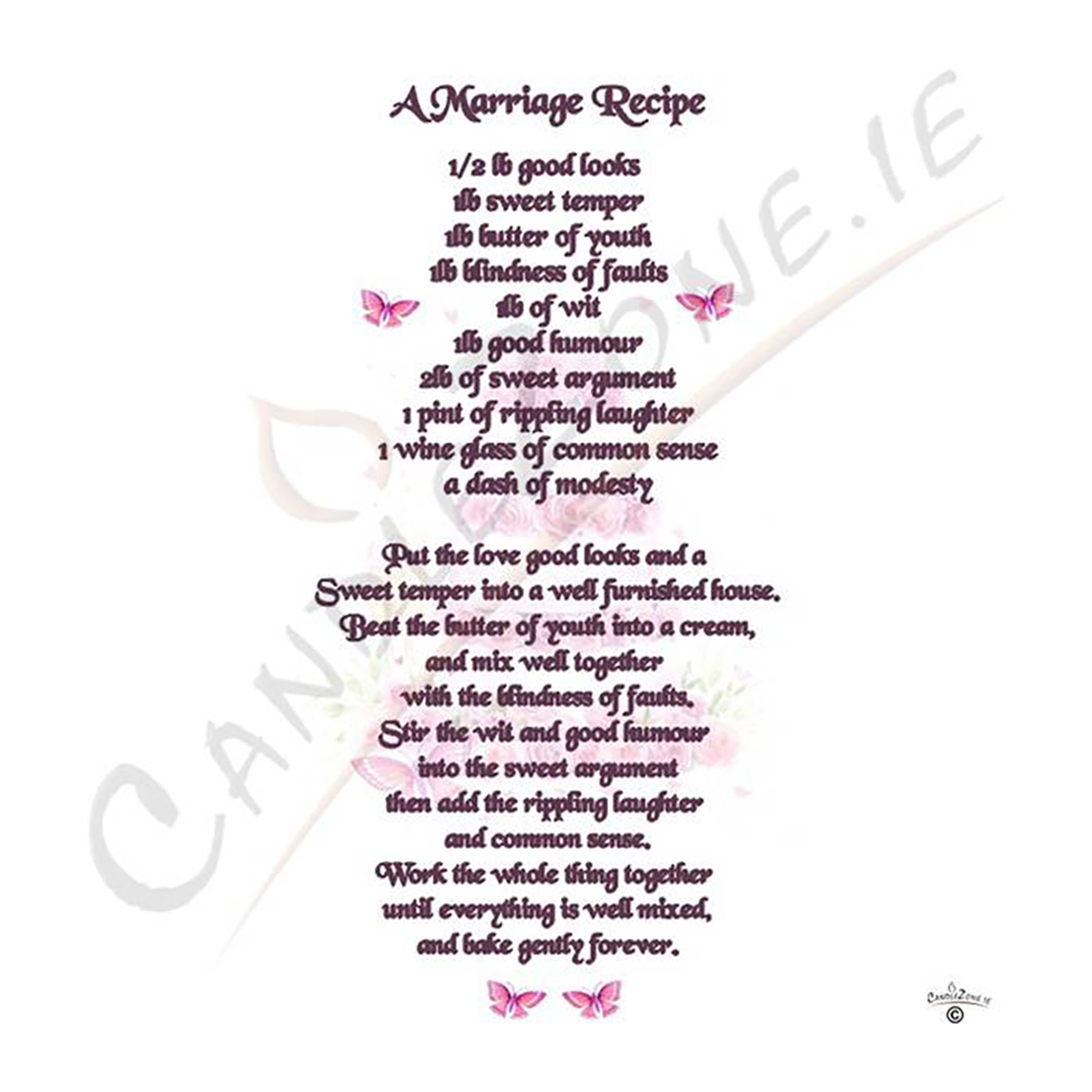 Wedding Candle Gift - Wedding Recipe Cake & Butterflies
