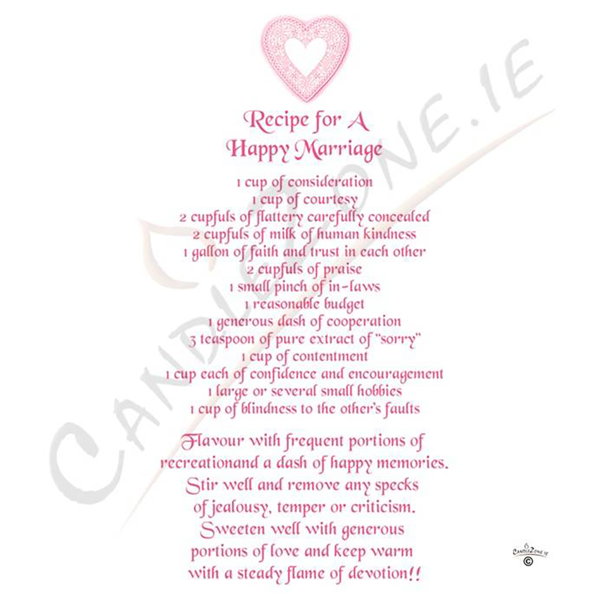 Wedding Candle Gift - Wedding Recipe Pink Heart & Cake