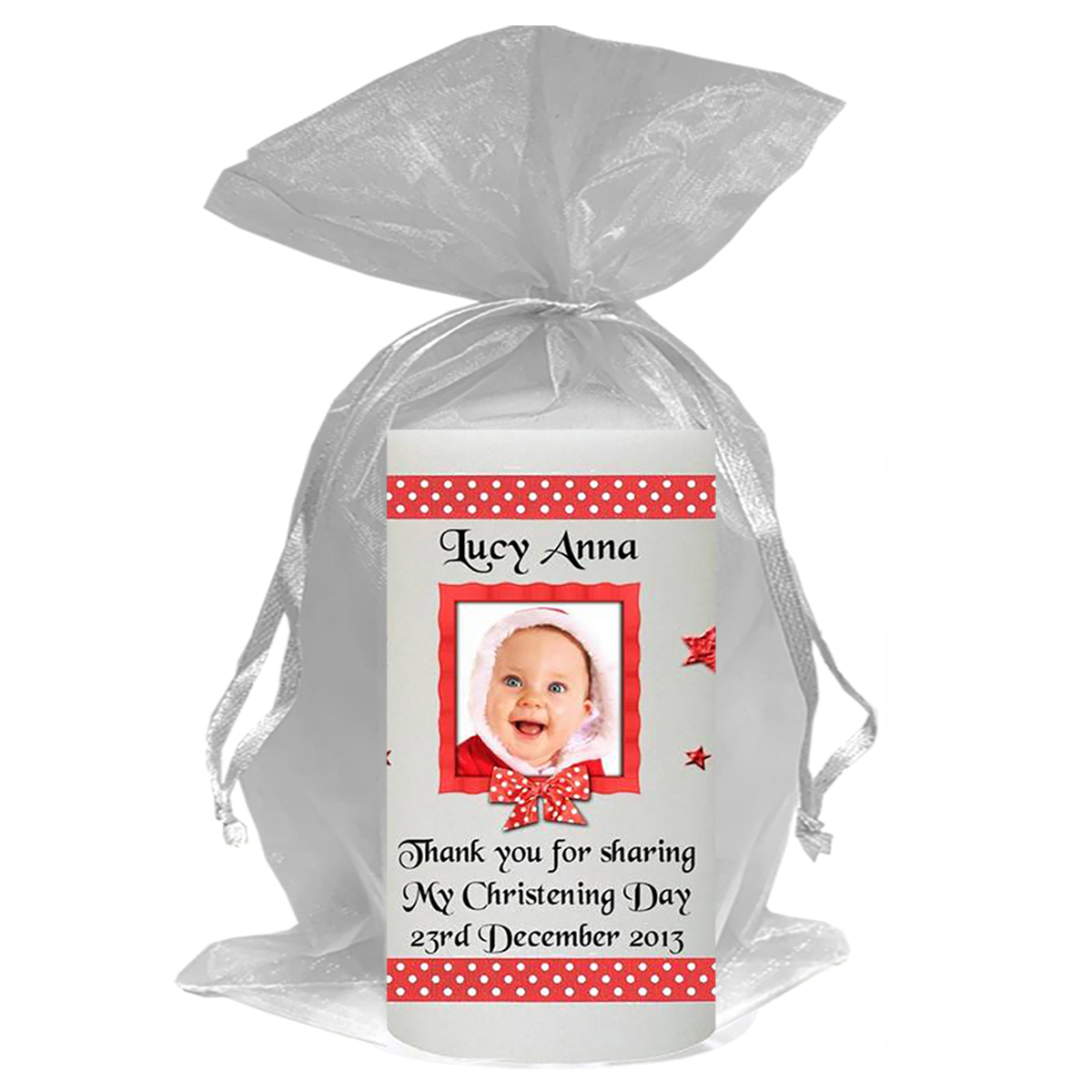 Thank you Christening Favour - Red Star and Border with Photo