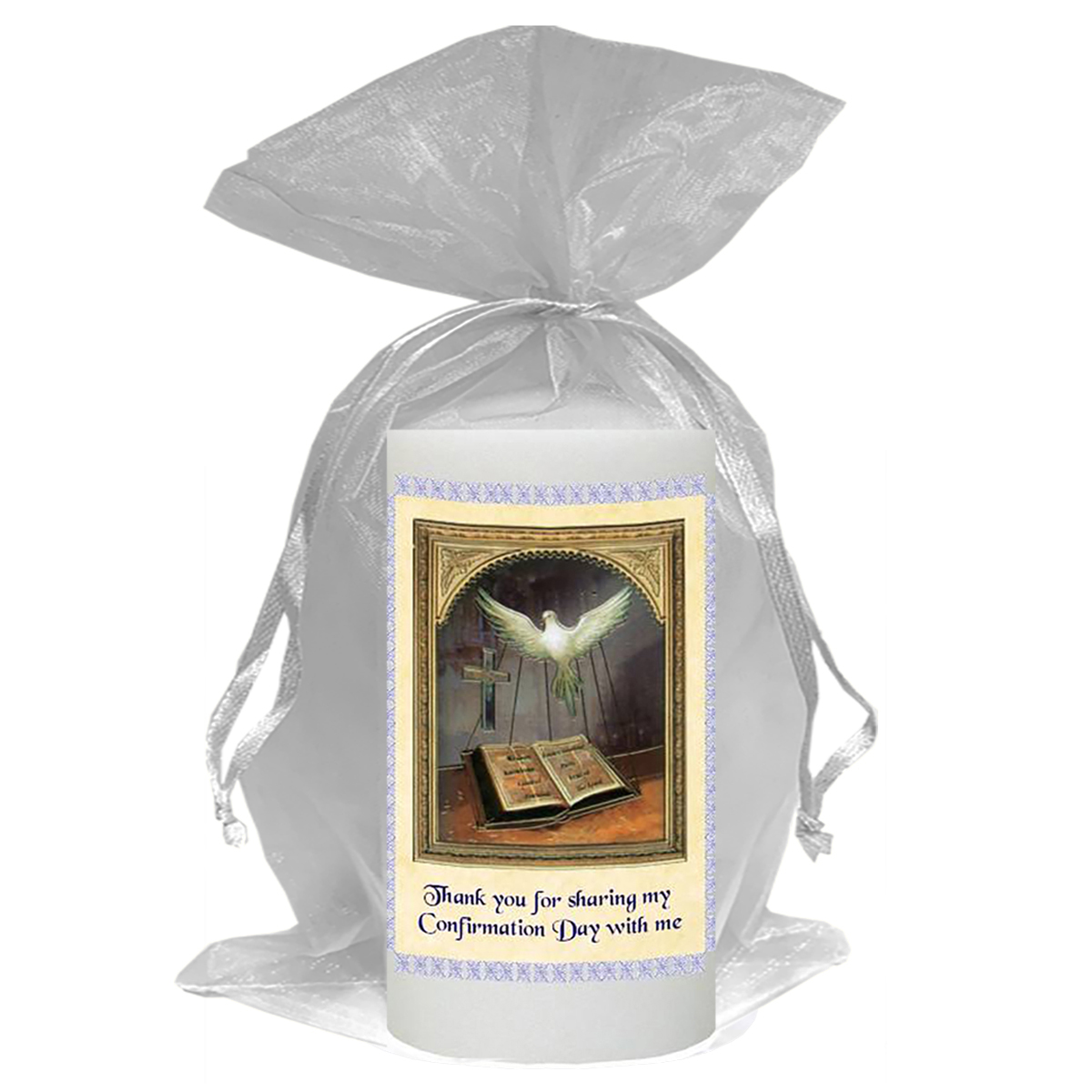 Peronsonalised Confirmation Thank you Favour - Dove Bible & Cross Blue
