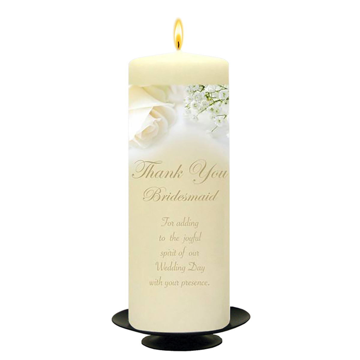 Customised Wedding Thank you Candle Gift - White Roses Gold Thank You Bridesmaid Candle