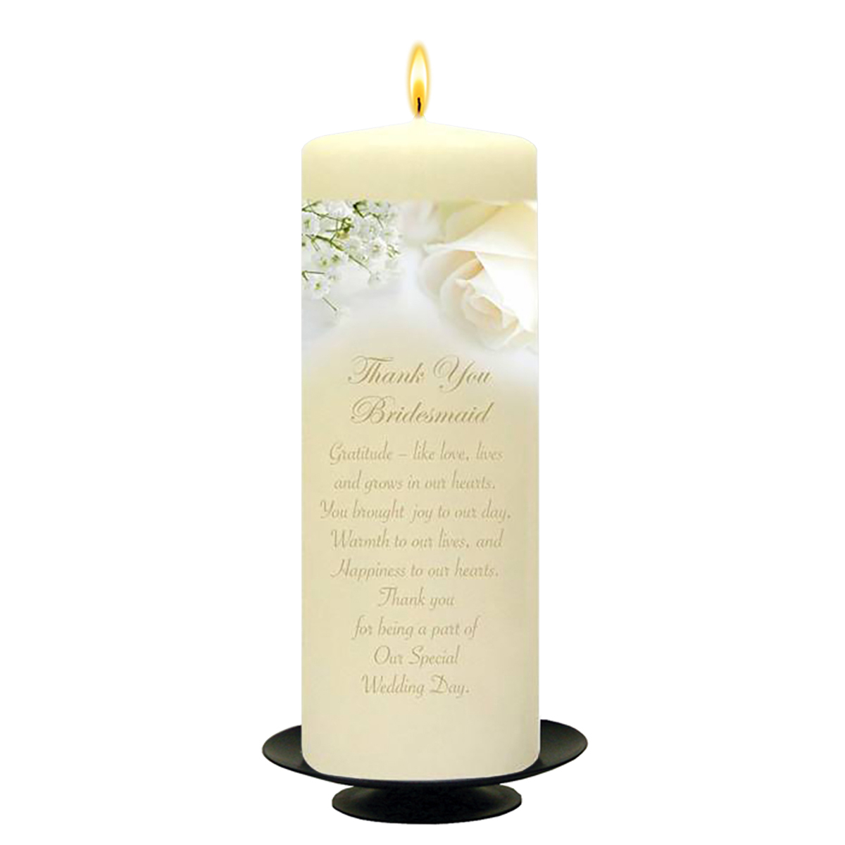 Customised Wedding Thank you Candle Gift - White Roses Gold Thank You Bridesmaid Candle